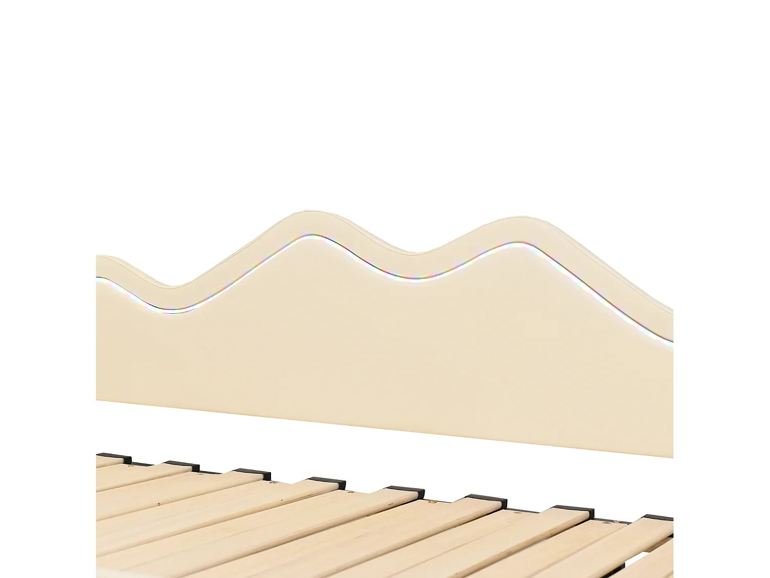 Lit gigogne 90/180x190cm, lit enfant en simili cuir avec éclairage LED, avec sommier à lattes, sans matelas, beige