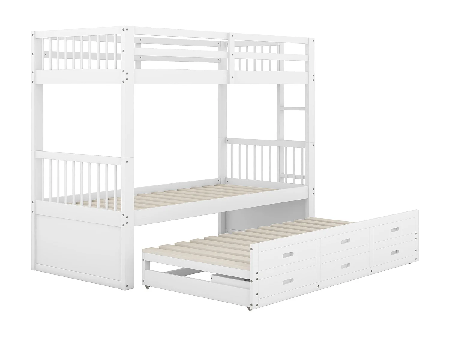 Lit superposé 90x200cm - Lit d'Enfant Cadre de Lit en Pin et MDF avec échelle Échelle - Lit Extensible + 3 Tiroirs Blanc