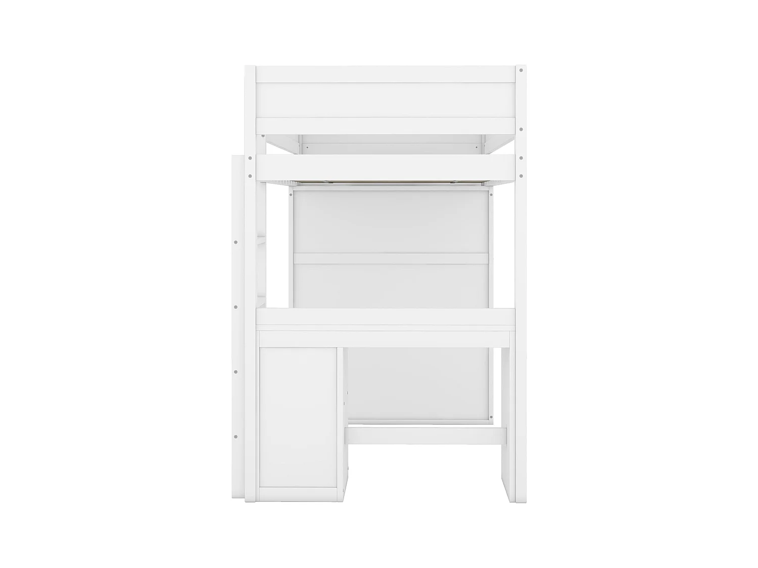 Lit mezzanine 90x200cm, lit enfant polyvalent, équipé d'armoire, bureau et tiroirs, échelle, sommier à lattes, pin, blanc