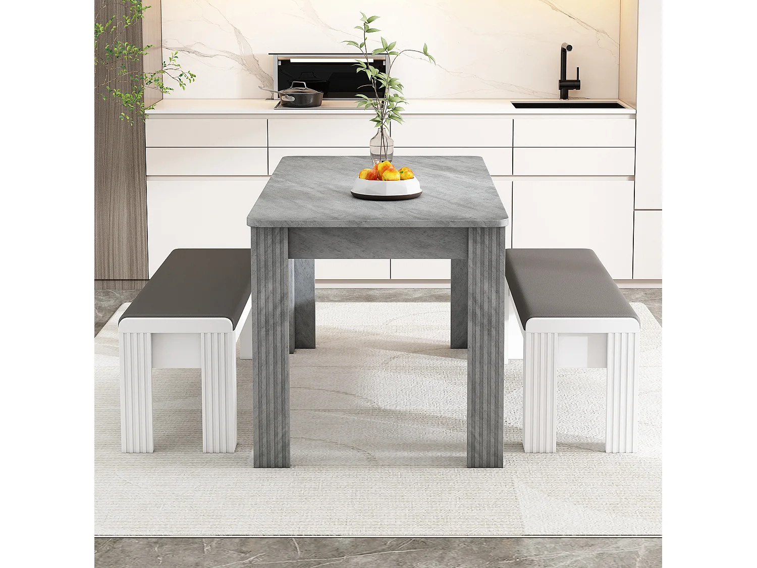 Table à manger rectangulaire 4 à 6 couverts - Bois massif - 117 x 68 x 75 cm - Gris