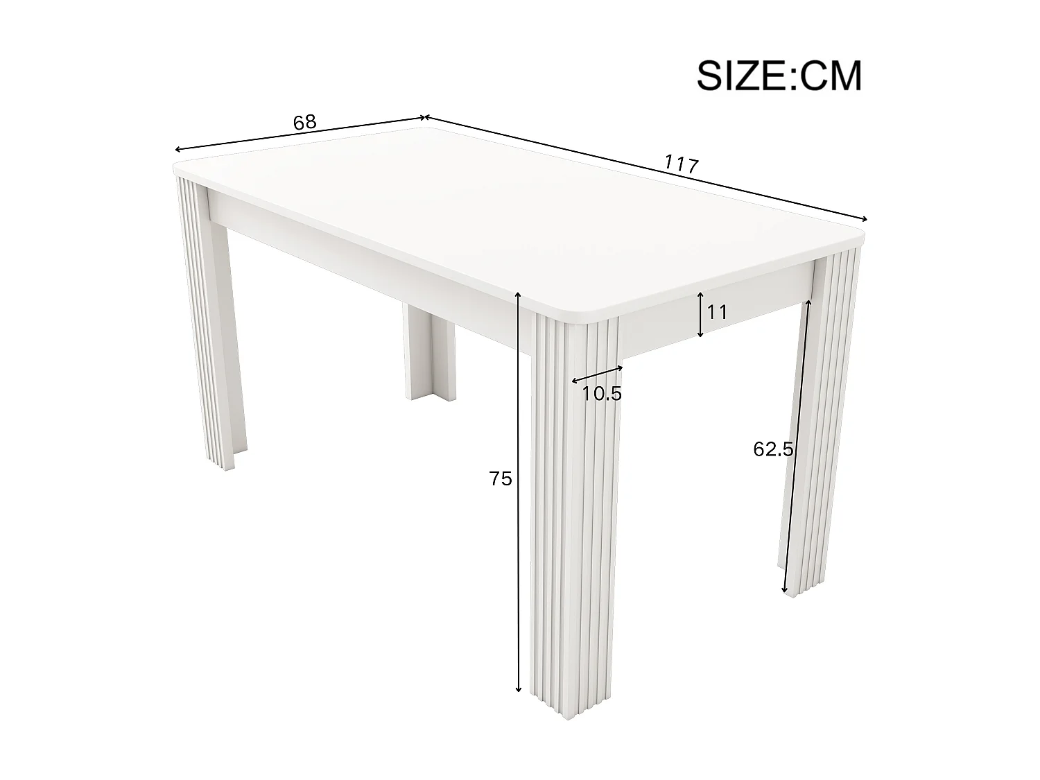 Table à manger rectangulaire 4 à 6 couverts - Bois massif - 117 x 68 x 75 cm - Blanc