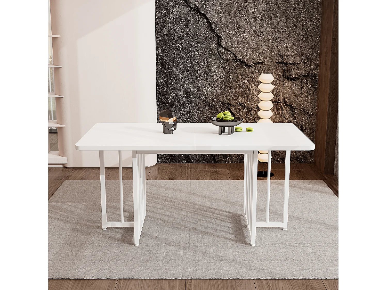 Table à manger moderne 4 à 6 couverts - 158 x 76 x 75 cm - Panneau de particules - Blanc