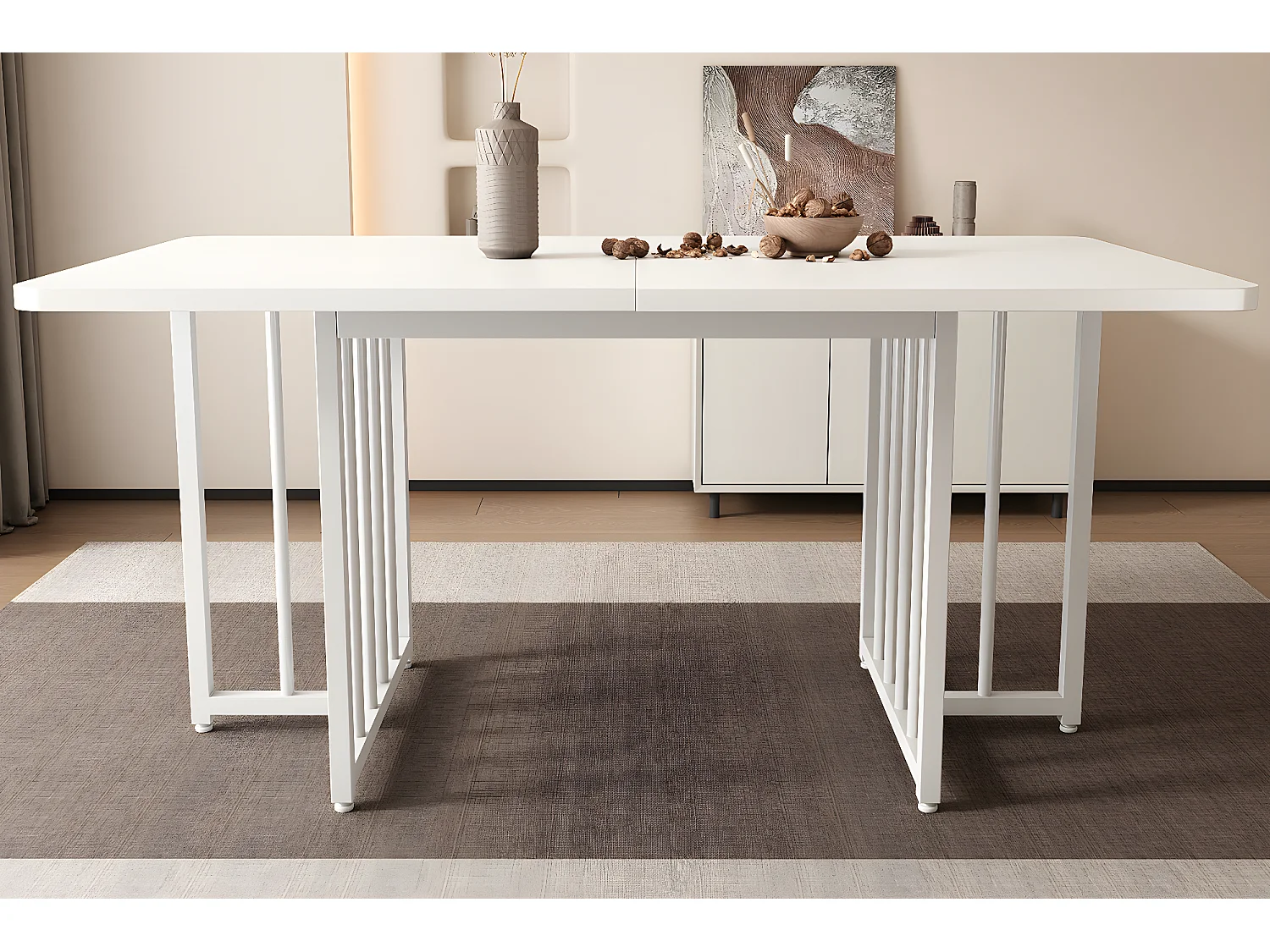 Table à manger moderne 4 à 6 couverts - 158 x 76 x 75 cm - Panneau de particules - Blanc