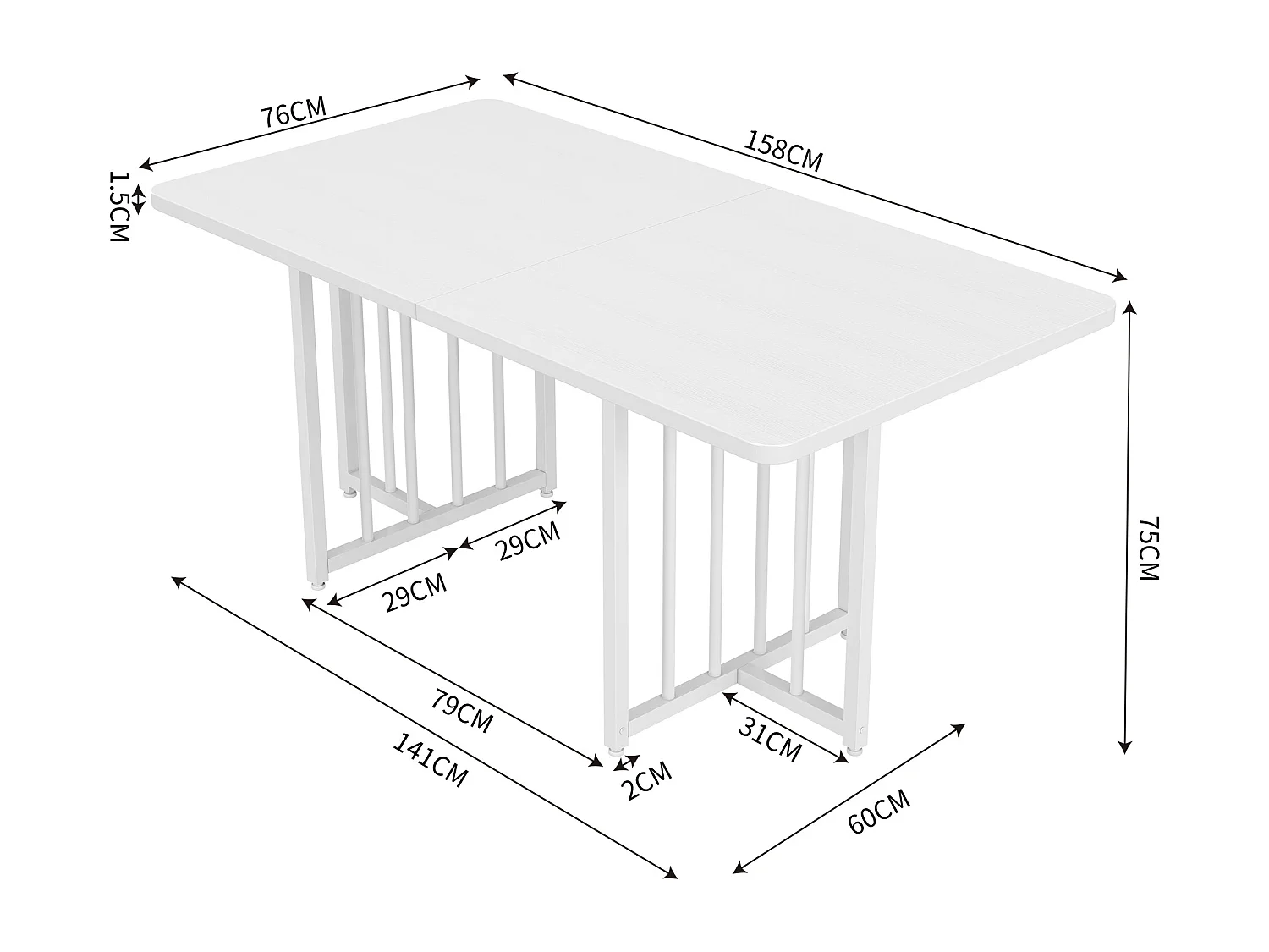 Table à manger moderne 4 à 6 couverts - 158 x 76 x 75 cm - Panneau de particules - Blanc