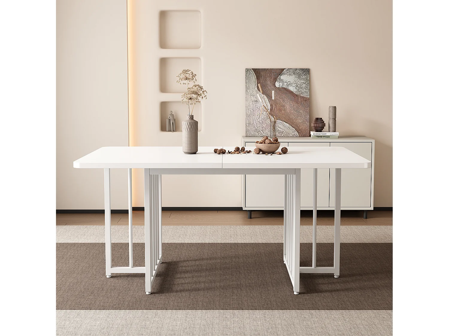 Table à manger moderne 4 à 6 couverts - 158 x 76 x 75 cm - Panneau de particules - Blanc