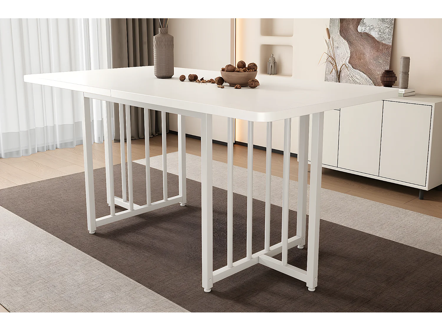 Table à manger moderne 4 à 6 couverts - 158 x 76 x 75 cm - Panneau de particules - Blanc