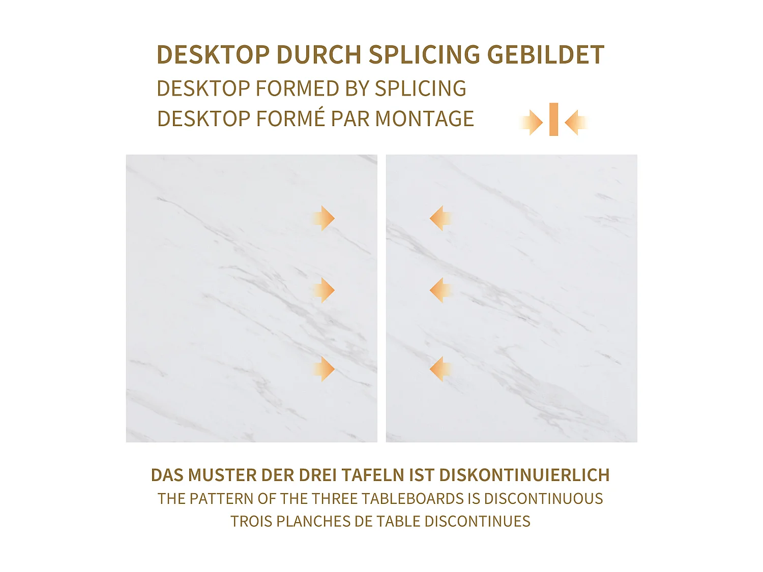 Rechthoekige eettafel voor 4 tot 6 couverts - 119 x 70 x 75 cm - MDF hout + metaal - Marmerpatroon - Wit + zwart