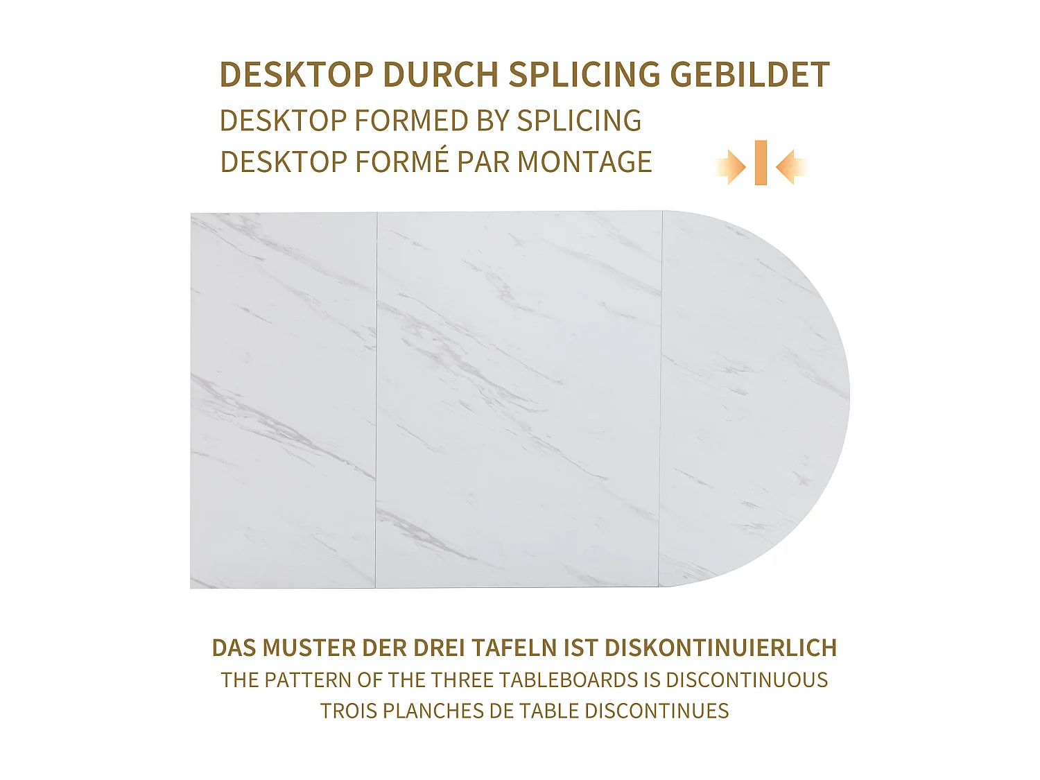 Table à manger 4 à 6 couverts - 118.5 x 70 x 75 cm - Bois MDF + métal - Motif marbre - Blanc + or