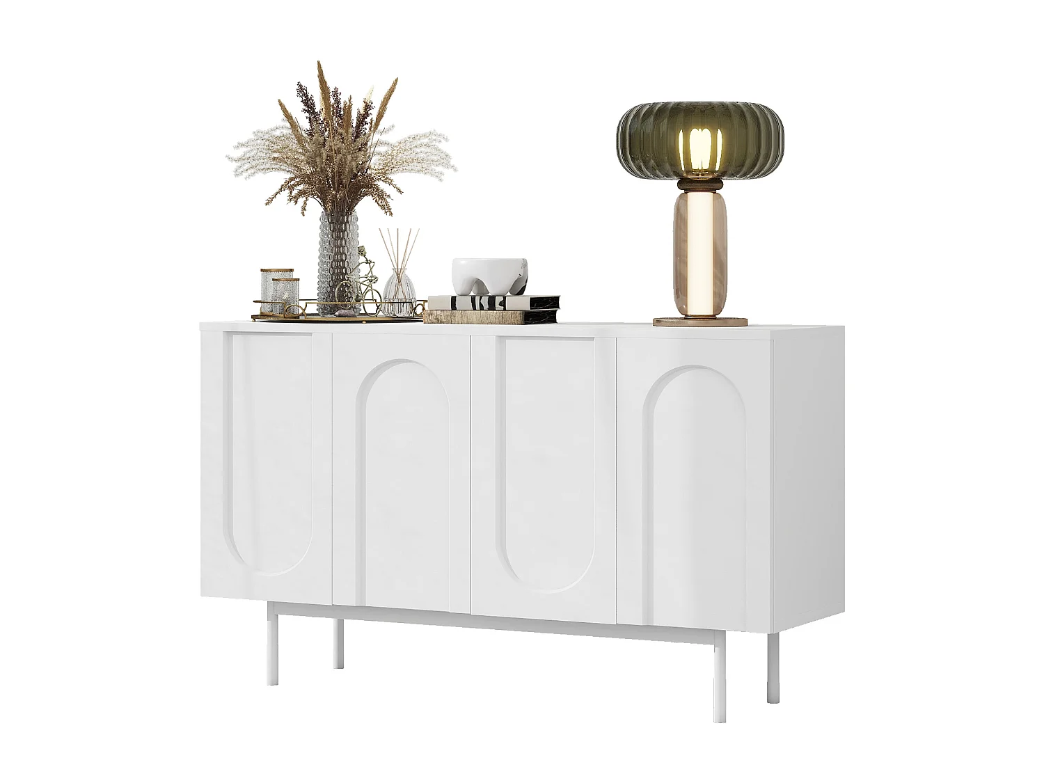 Buffet moderne avec 4 portes - 140 x 42 x 80 cm - bois MDF - coloris blanc