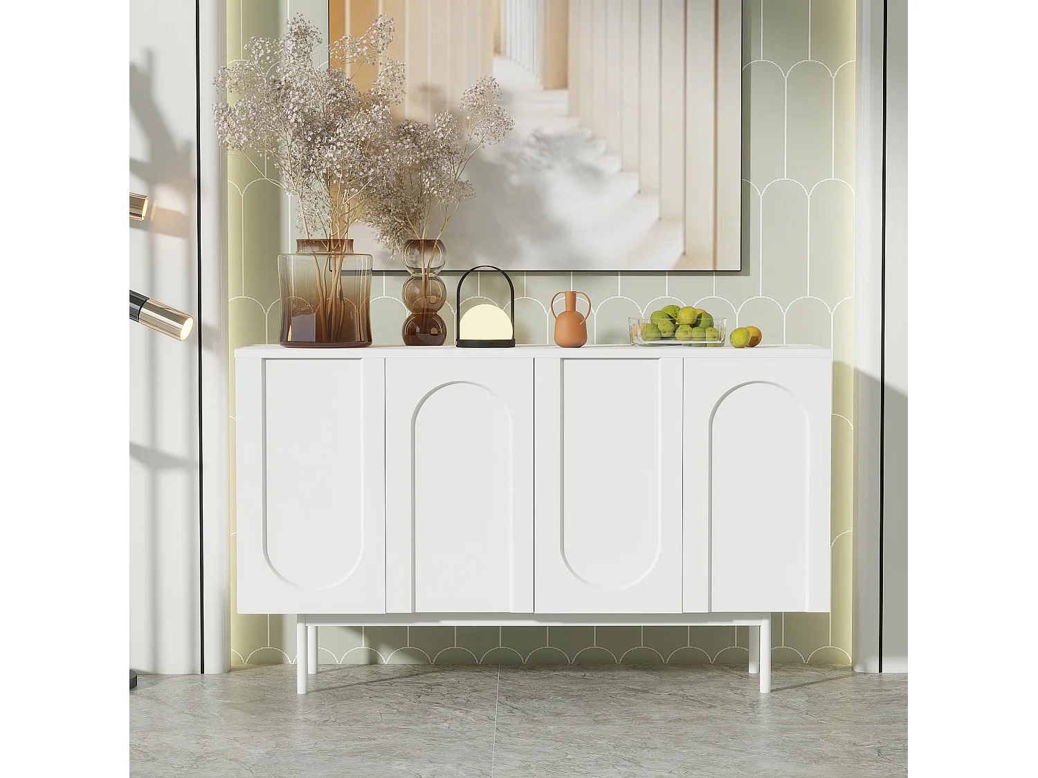 Modern dressoir met 4 deuren - 140 x 42 x 80 cm - MDF hout - witte kleur