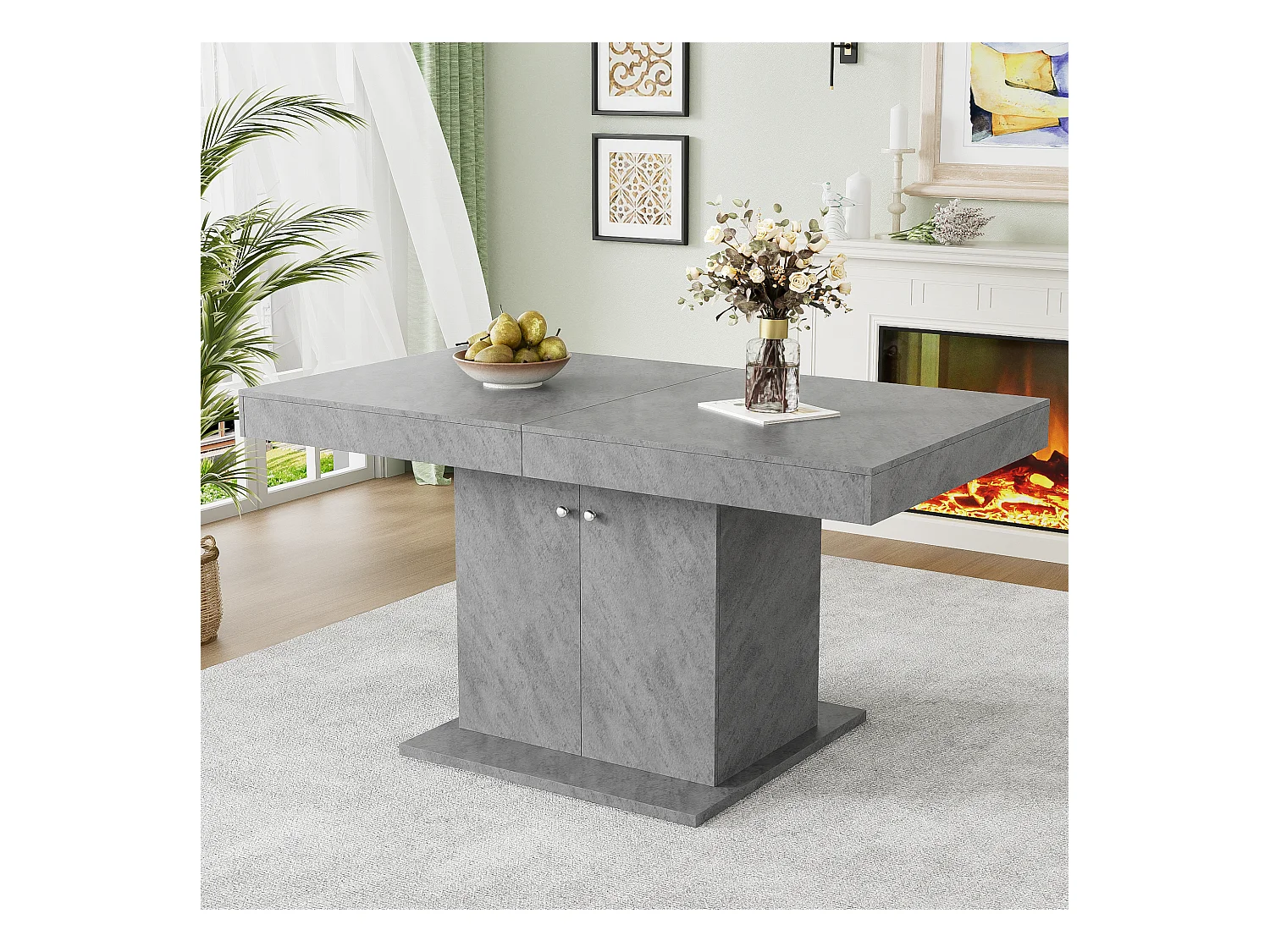Mesa de comedor extensible para 4 a 6 cubiertos con 2 puertas - L140/180xW80xH76cm - Tablero de partículas - Gris