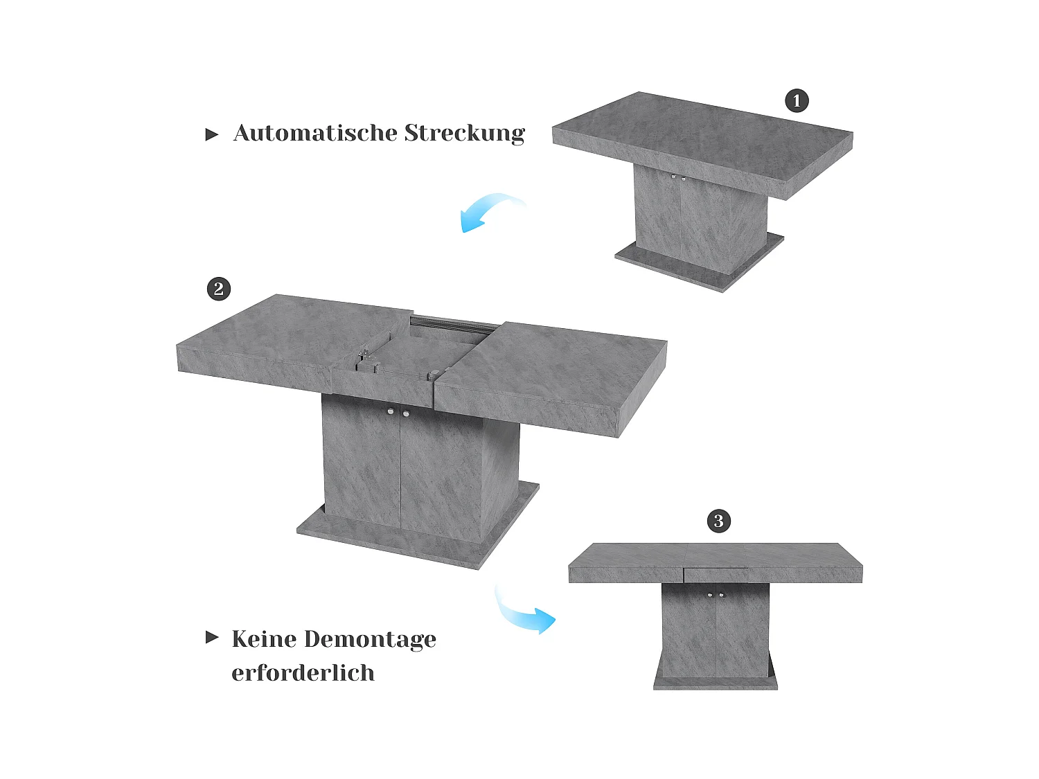 Mesa de comedor extensible para 4 a 6 cubiertos con 2 puertas - L140/180xW80xH76cm - Tablero de partículas - Gris