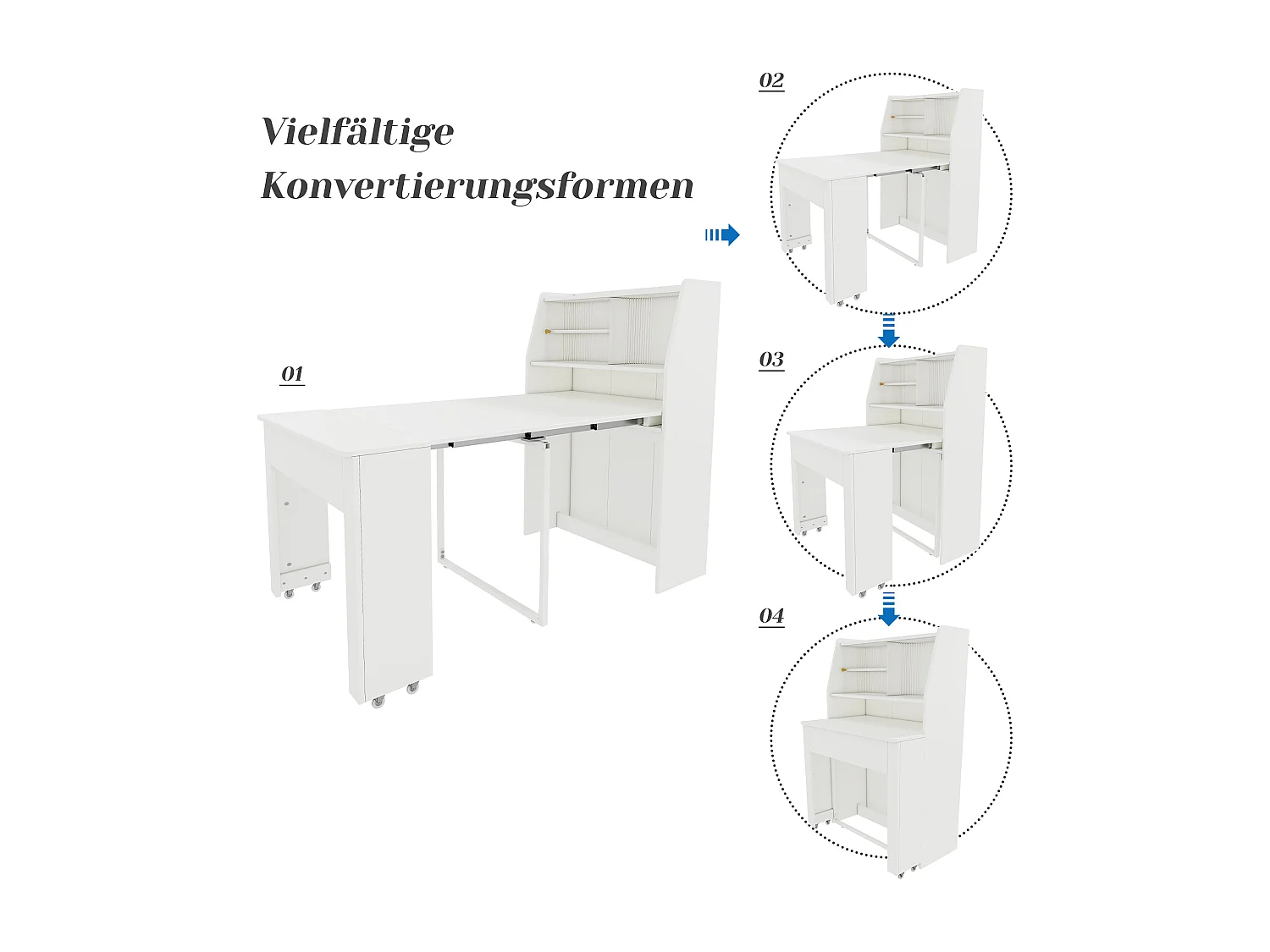 Table à manger extensible 4 à 6 couverts avec placard -  L52/132.5xB80xH76cm - Panneau de particules - Blanc