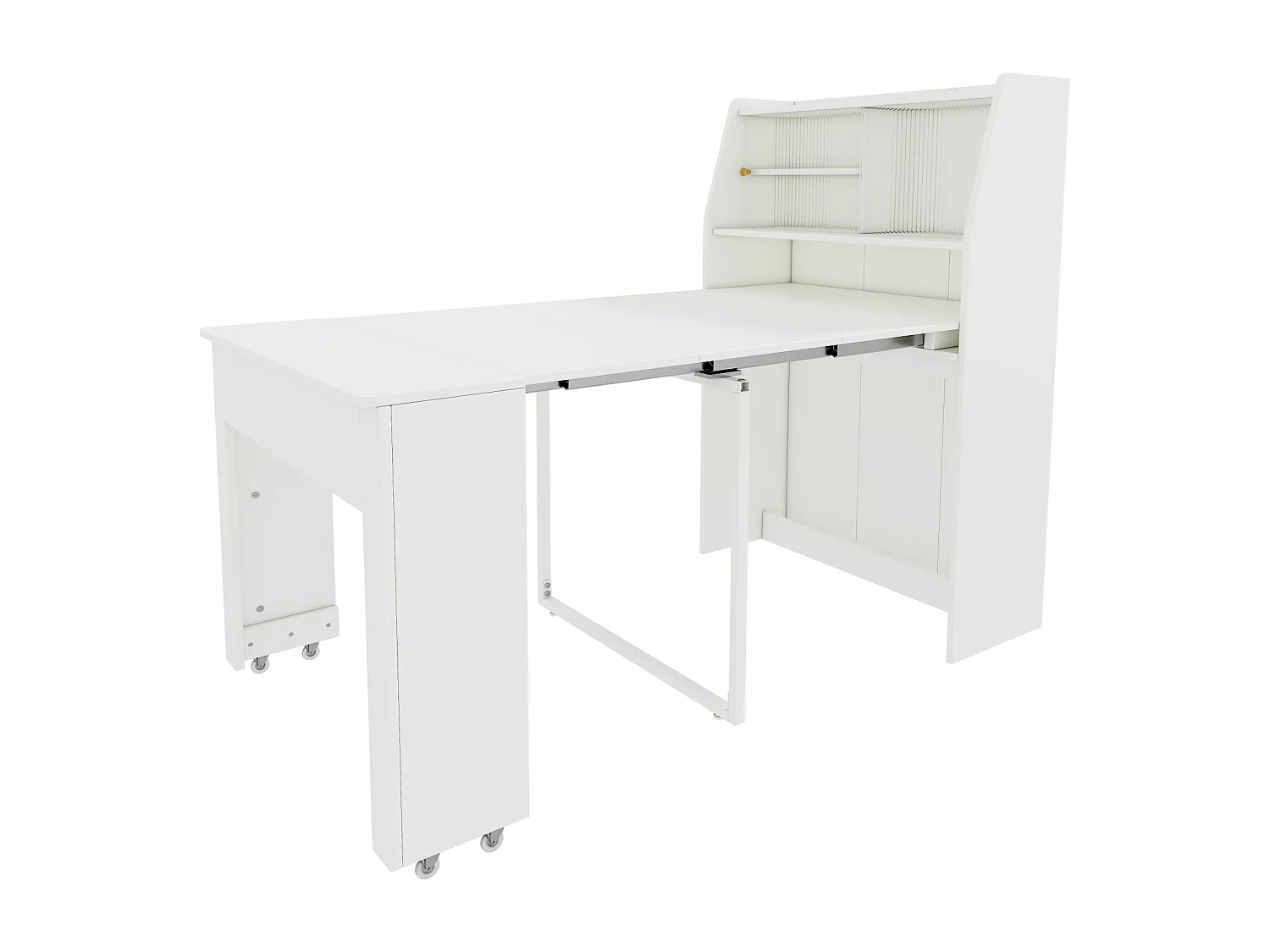 Table à manger extensible 4 à 6 couverts avec placard -  L52/132.5xB80xH76cm - Panneau de particules - Blanc