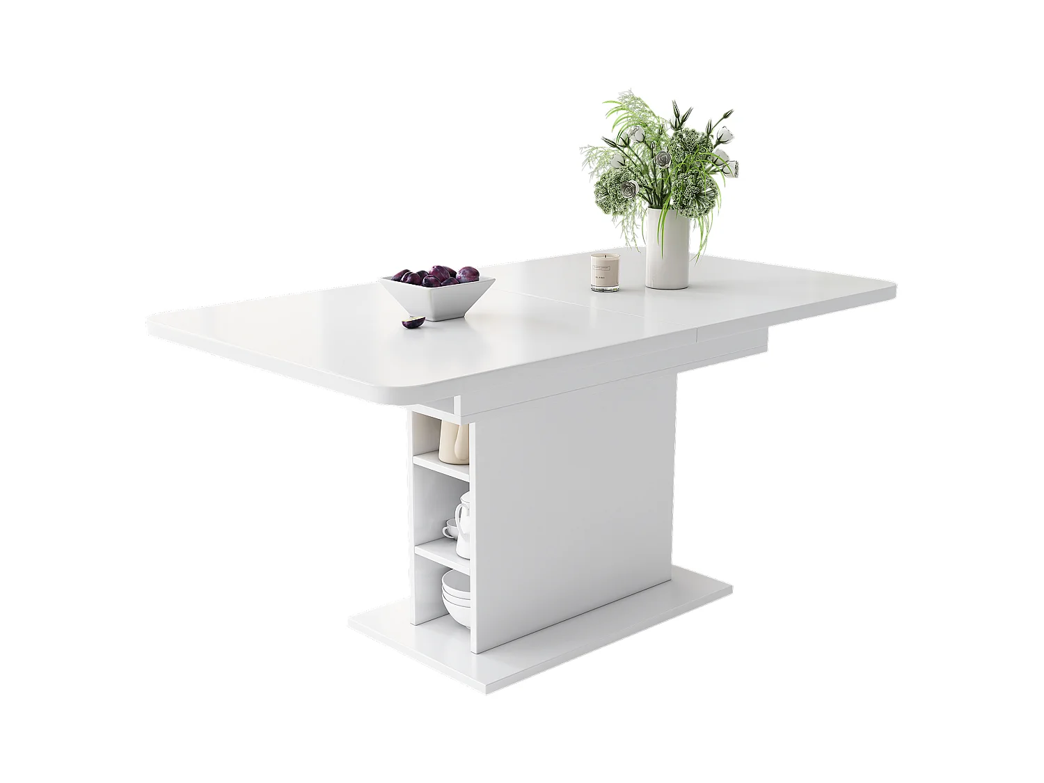 Table à manger extensible 4 à 6 couverts avec rangement - L130xW70xH75cm - Panneau de particules - Blanc