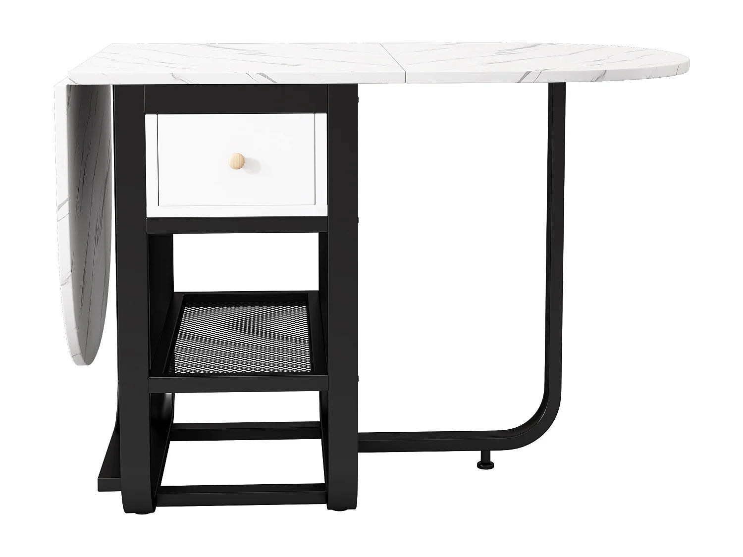 Uitschuifbare eettafel voor 2 tot 6 couverts met laden en planken - Spaanplaat en metaal - wit + zwart