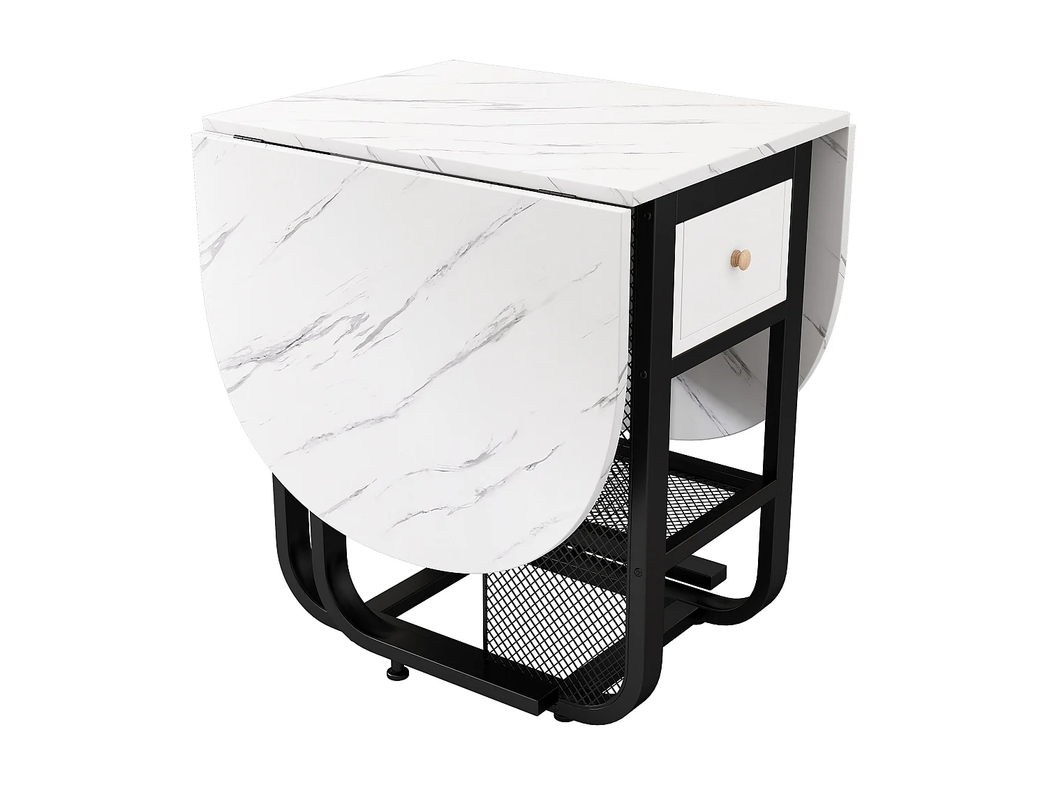 Mesa de jantar extensível para 2 a 6 talheres com gavetas e prateleiras - Aglomerado e metal - branco + preto