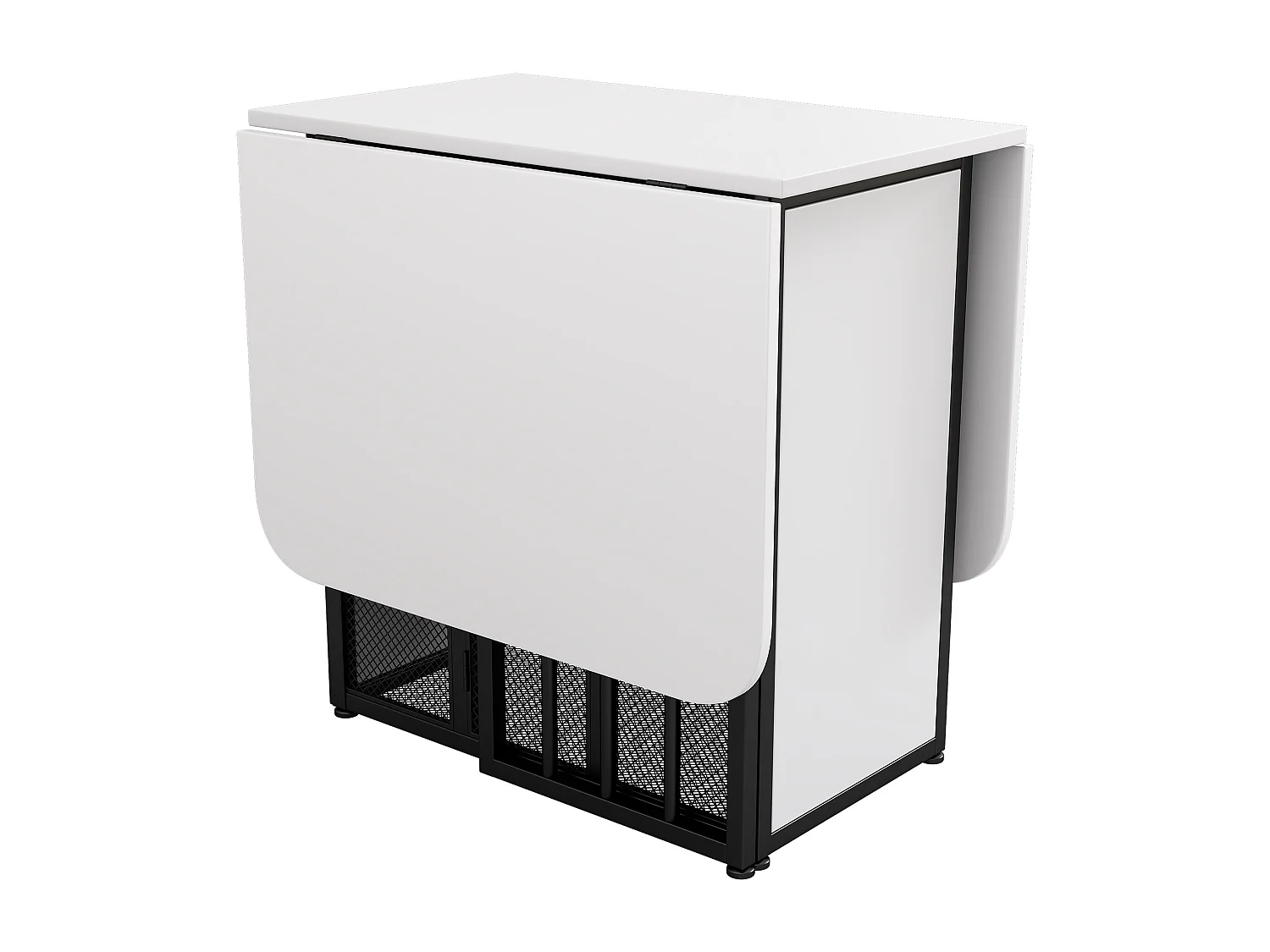 Rozkładany stół jadalny dla 2-6 osób z półkami do przechowywania - Płyta wiórowa i metal - biały + czarny