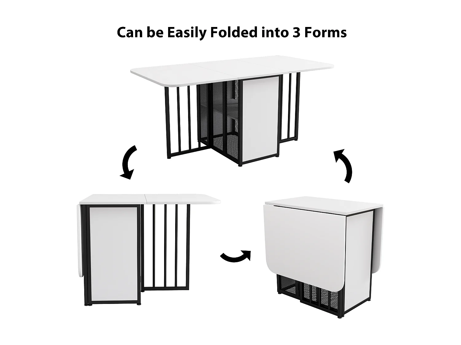 Table à manger extensible 2 à 6 couverts avec étagères de rangement - Panneau de particules et métal - blanc + noir
