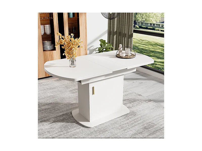 Tavolo da pranzo ovale allungabile per 4-6 coperti con ripiani - L110/130xP70xH75cm - Truciolare - Bianco + oro