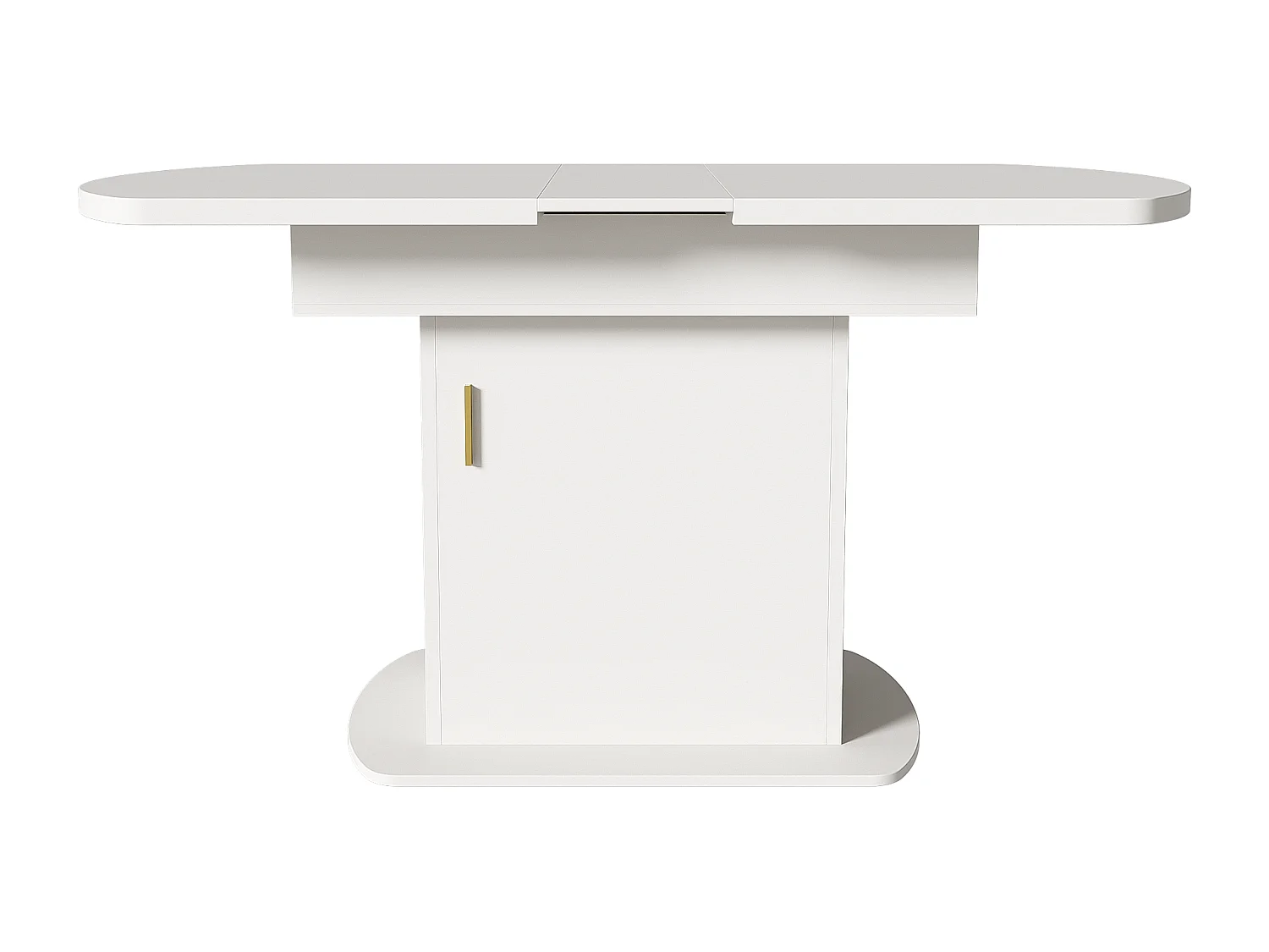 Table à manger ovale extensible 4 à 6 couverts avec étagères - L110/130xW70xH75cm - Panneau de particules - Blanc + or