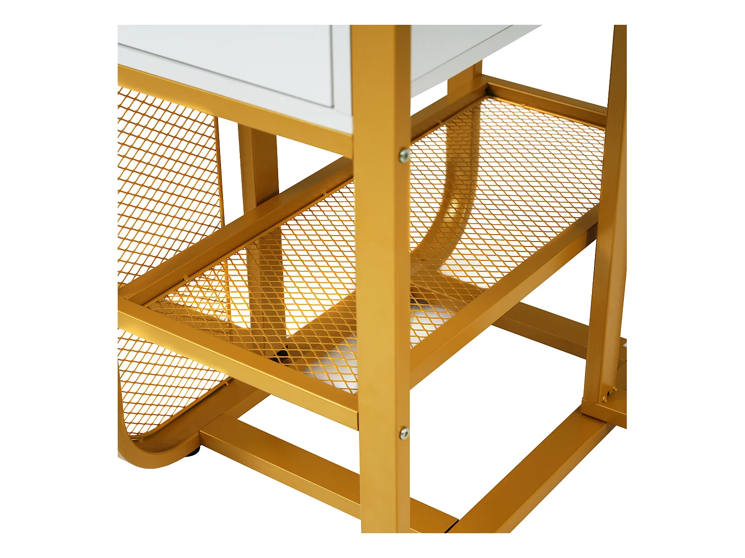 Ovale uitschuifbare eettafel voor 4 tot 6 couverts met 2 laden - L160xB70xH75cm - Spaanplaat - Marmerpatroon - Wit + goud