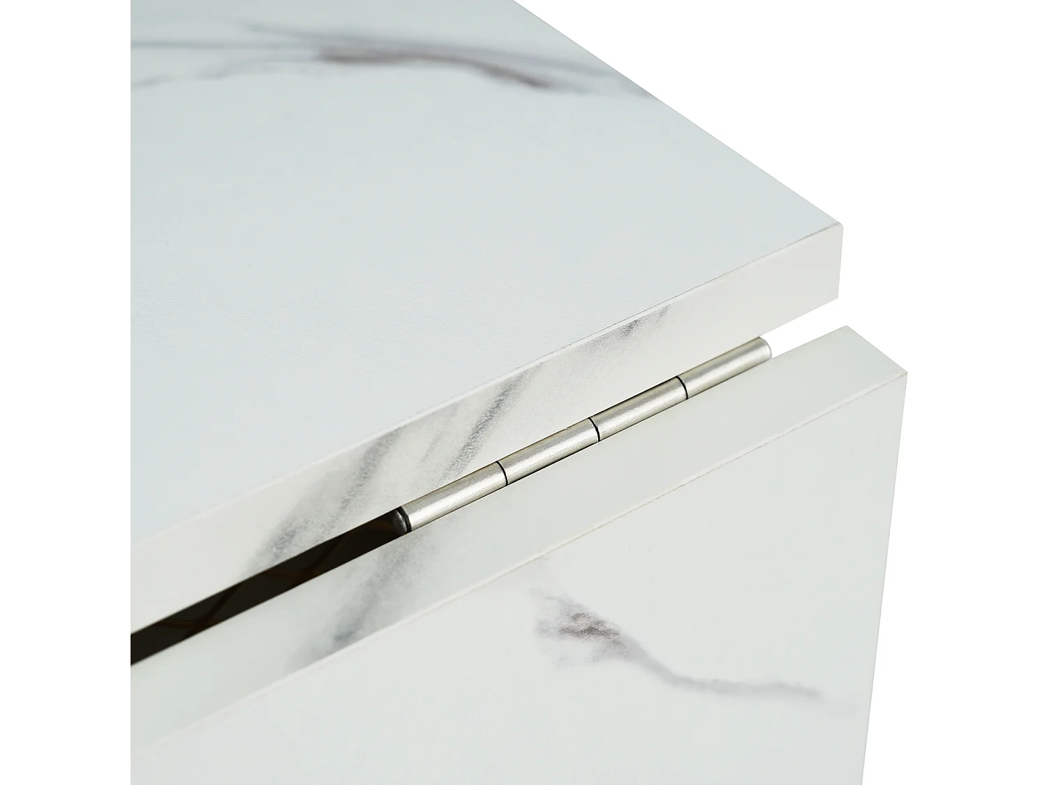 Ovale uitschuifbare eettafel voor 4 tot 6 couverts met 2 laden - L160xB70xH75cm - Spaanplaat - Marmerpatroon - Wit + goud