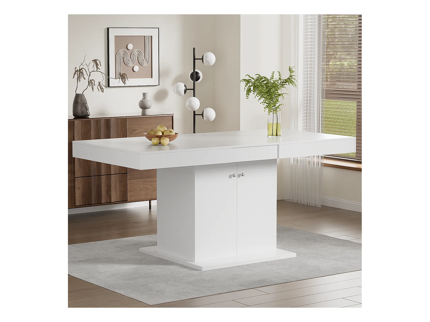 Table à manger extensible 4 à 6 couverts avec 2 portes - L140/180xW80xH76cm - Panneau de particules - Blanc