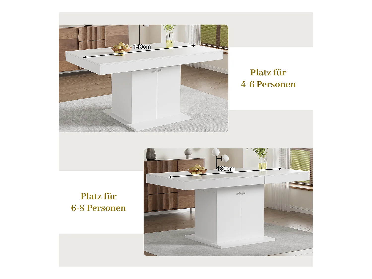 Table à manger extensible 4 à 6 couverts avec 2 portes - L140/180xW80xH76cm - Panneau de particules - Blanc