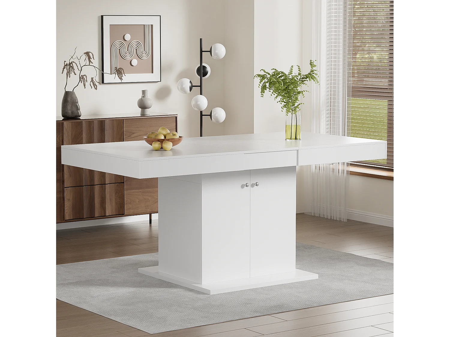 Table à manger extensible 4 à 6 couverts avec 2 portes - L140/180xW80xH76cm - Panneau de particules - Blanc