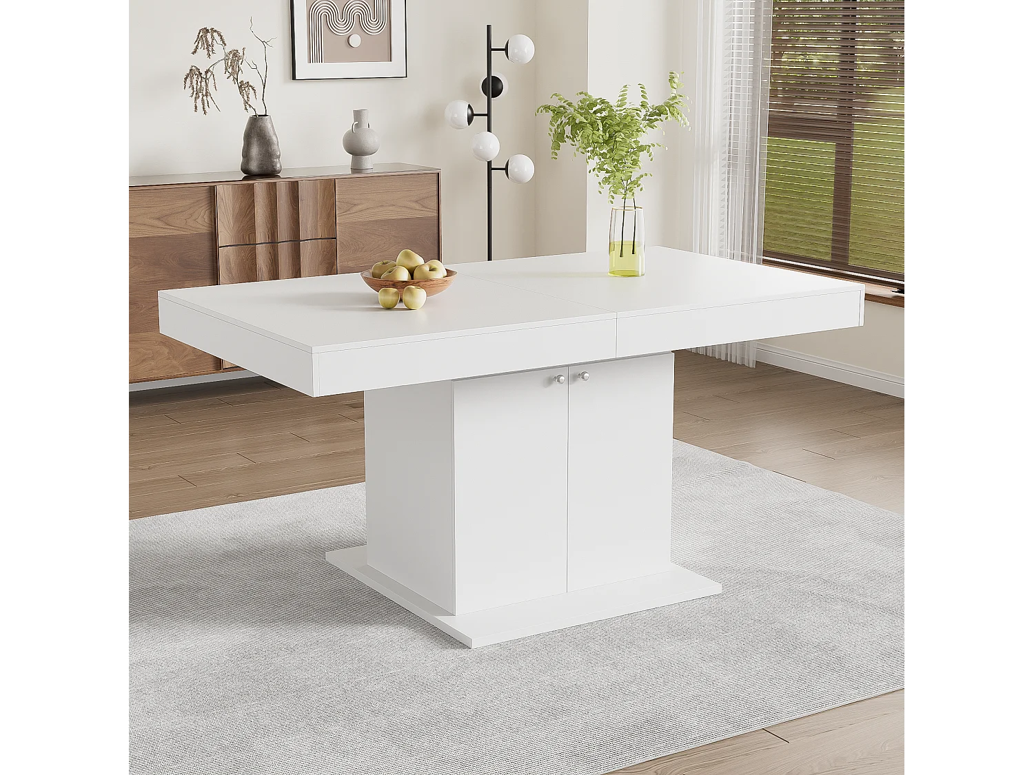Table à manger extensible 4 à 6 couverts avec 2 portes - L140/180xW80xH76cm - Panneau de particules - Blanc