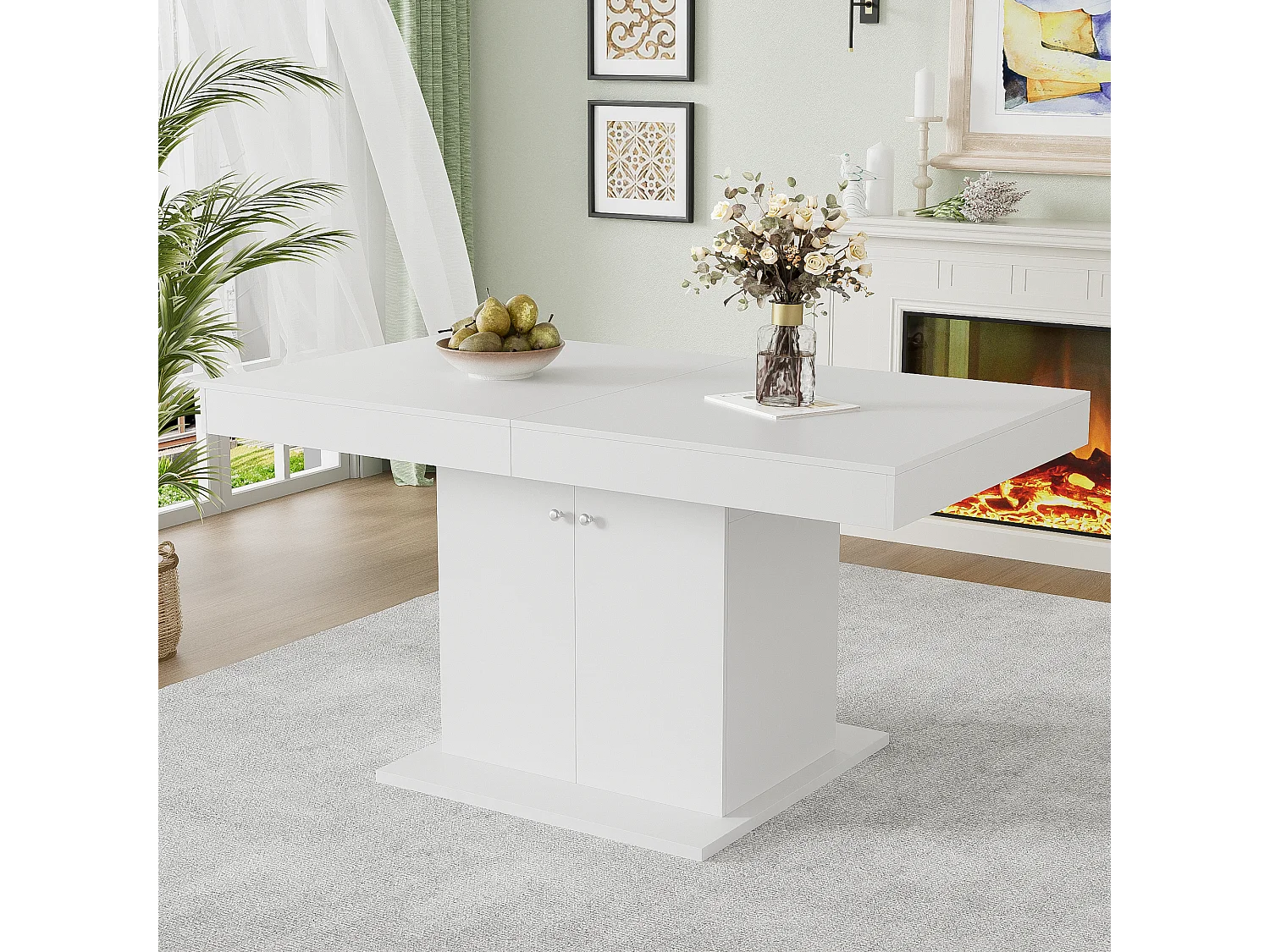 Table à manger extensible 4 à 6 couverts avec 2 portes - L140/180xW80xH76cm - Panneau de particules - Blanc