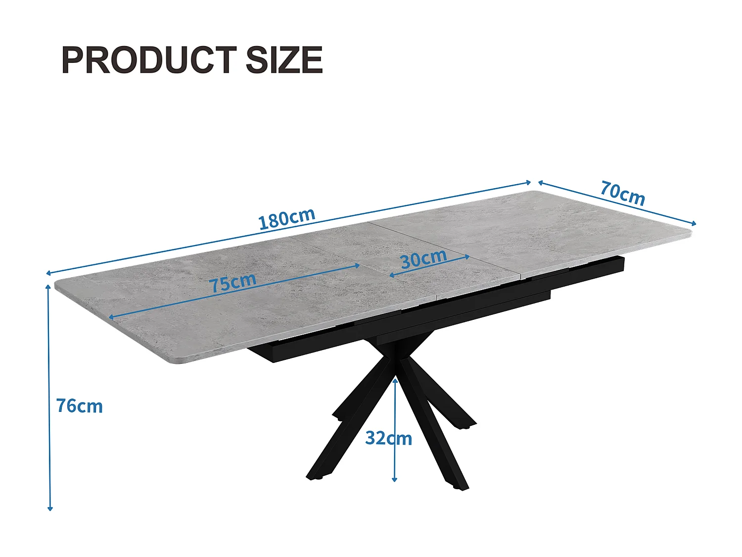 Table à manger extensible 4 à 6 couverts - L150/180 x L70 x H76 cm - Bois MDF et métal - Motif marbre - Gris