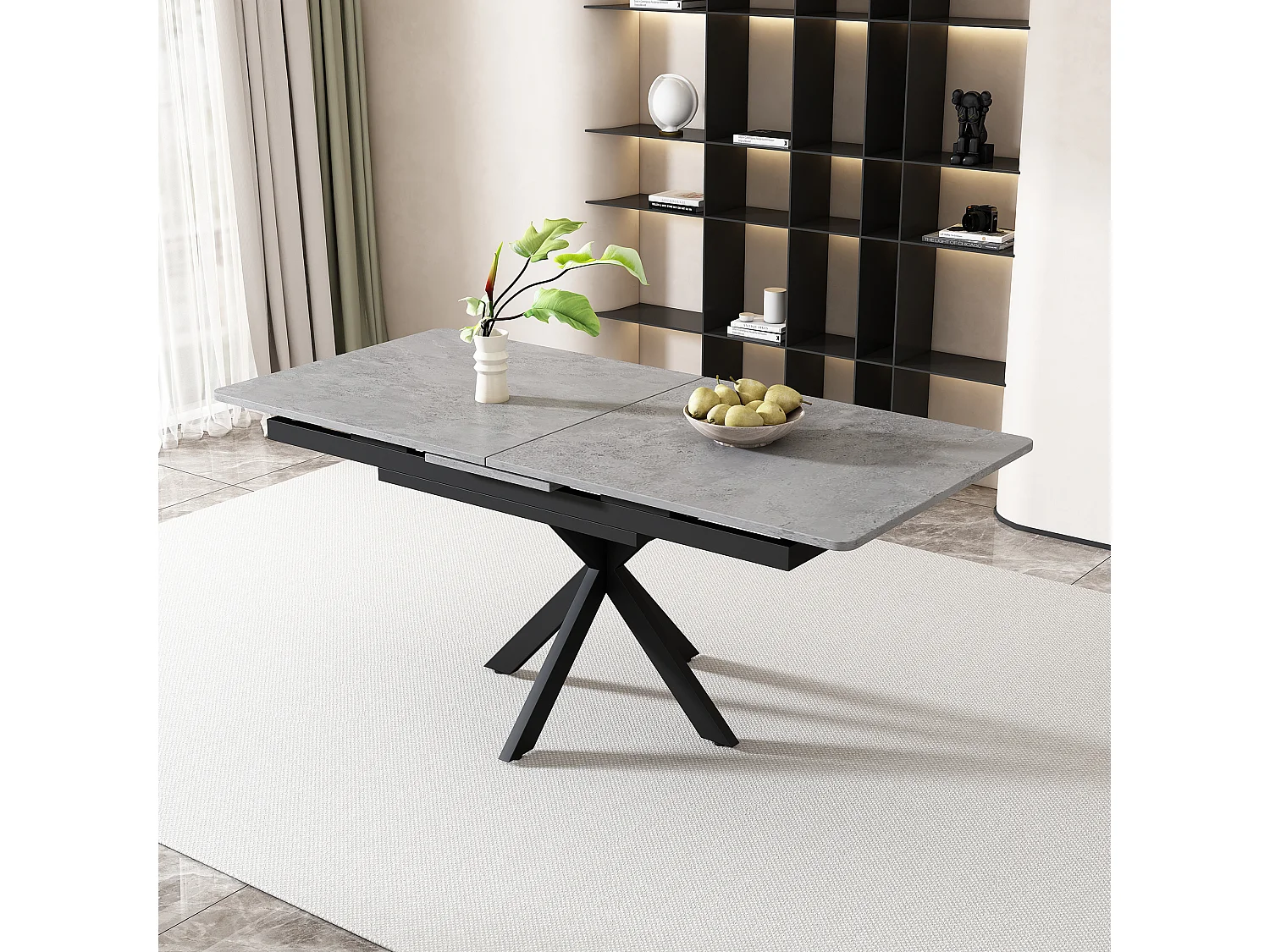 Uitschuifbare eettafel voor 4 tot 6 couverts - L150/180 x L70 x H76 cm - MDF hout en metaal - Marmerpatroon - Grijs