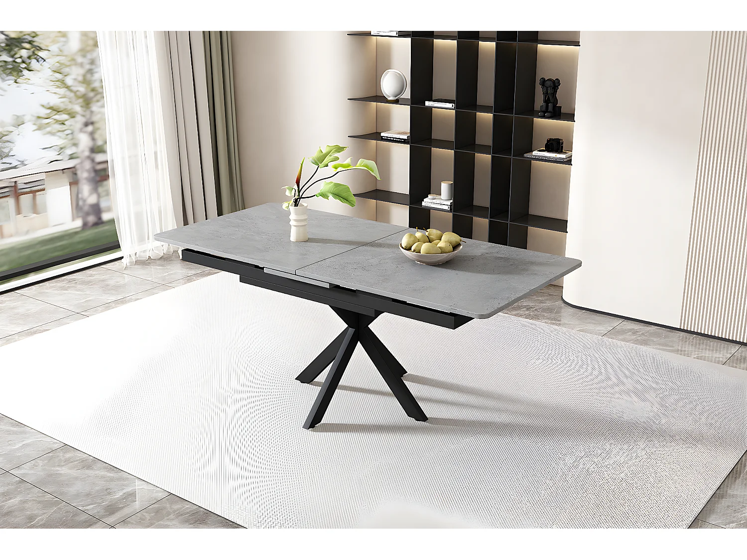 Uitschuifbare eettafel voor 4 tot 6 couverts - L150/180 x L70 x H76 cm - MDF hout en metaal - Marmerpatroon - Grijs