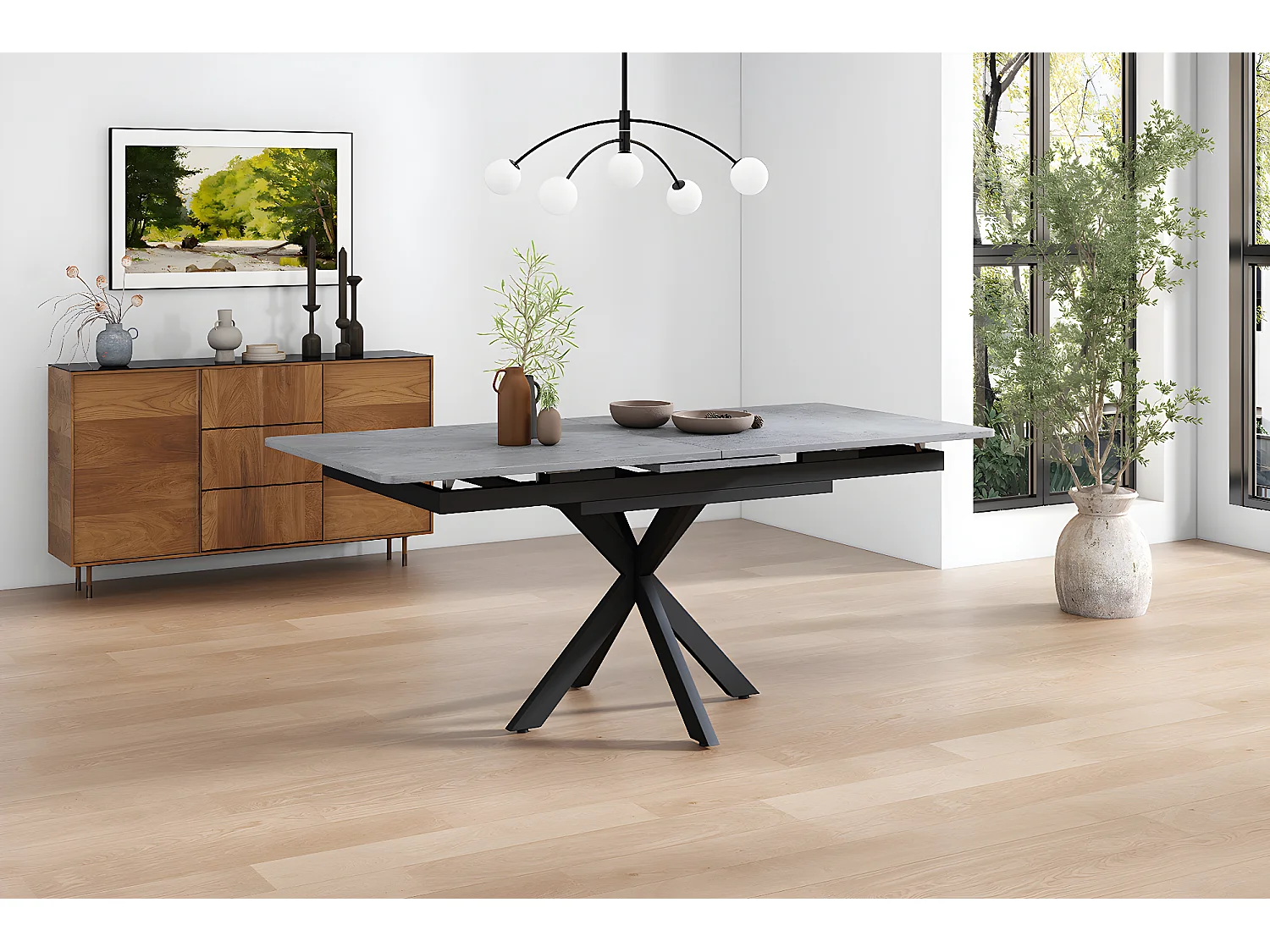 Uitschuifbare eettafel voor 4 tot 6 couverts - L150/180 x L70 x H76 cm - MDF hout en metaal - Marmerpatroon - Grijs