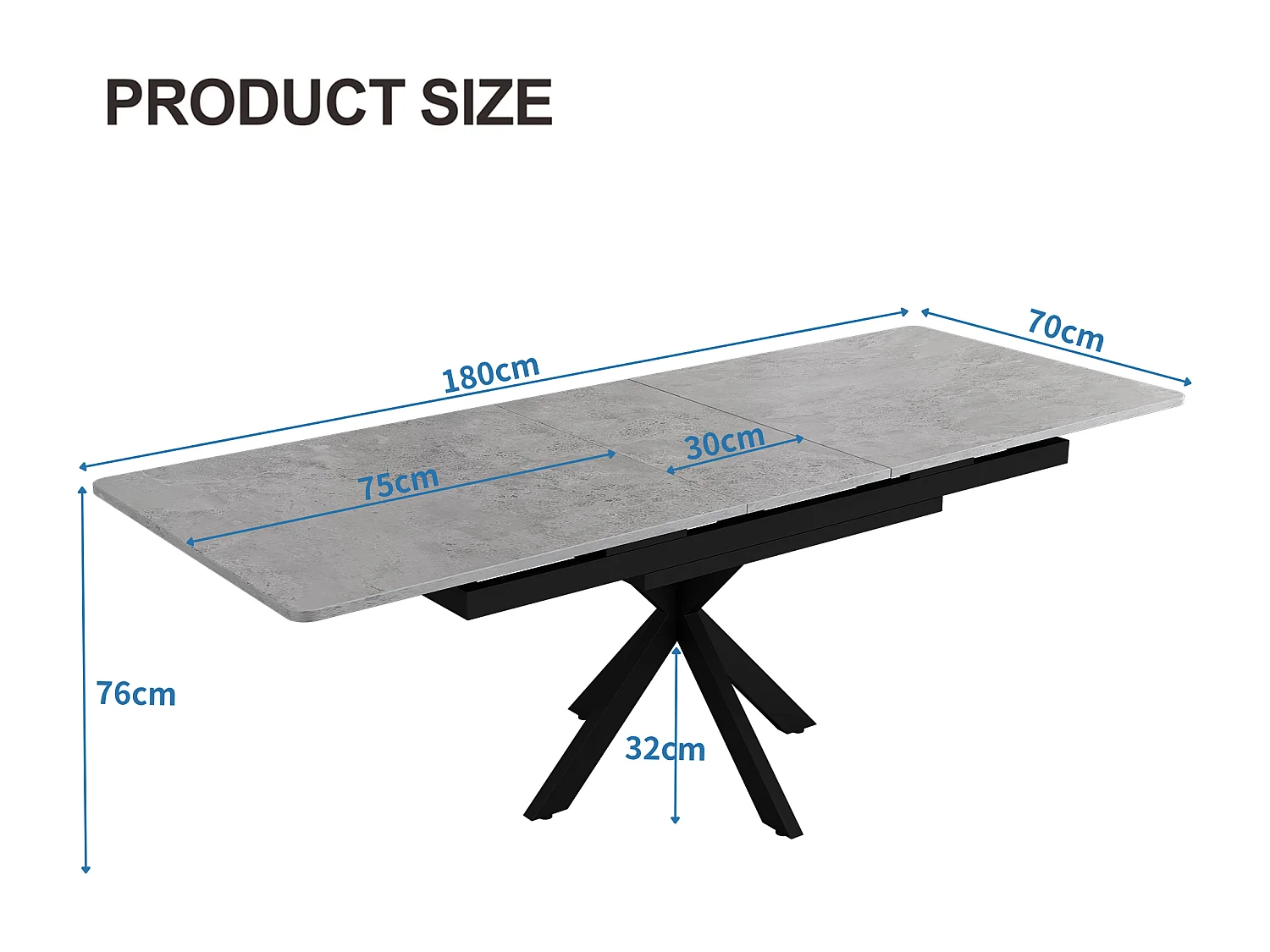 Table à manger extensible 4 à 6 couverts - L150/180 x L70 x H76 cm - Bois MDF et métal - Motif marbre - Gris