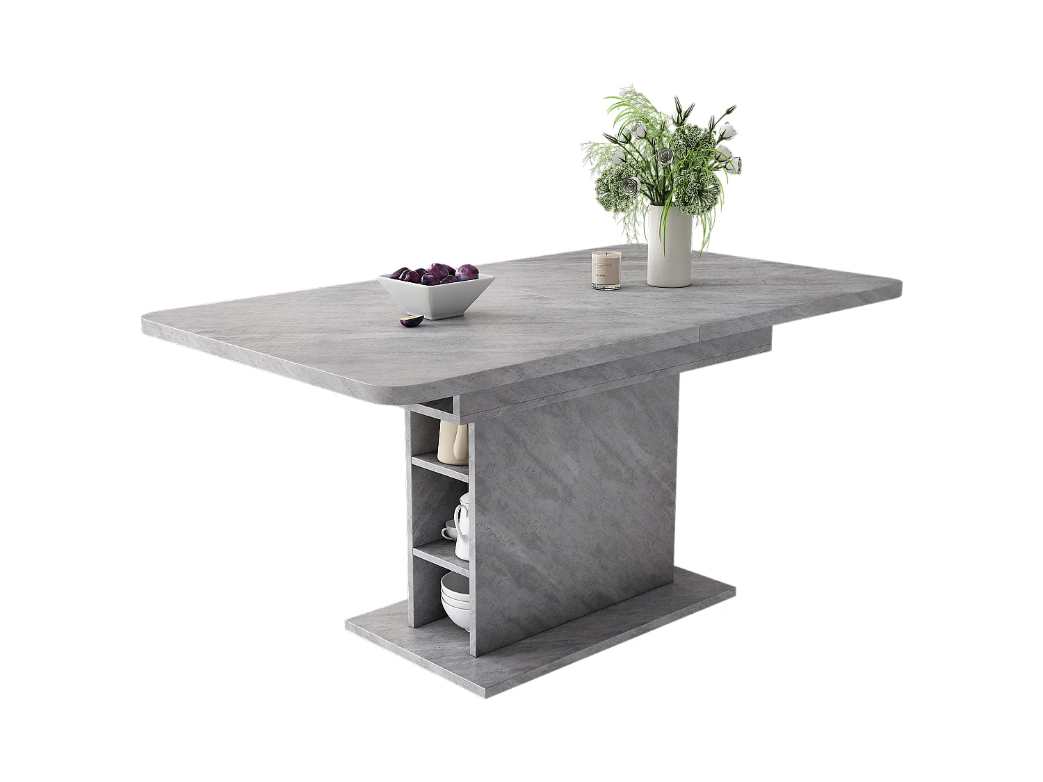 Uitschuifbare eettafel voor 4 tot 6 couverts met opbergruimte - L130xB70xH75cm - Spaanplaat - Grijs