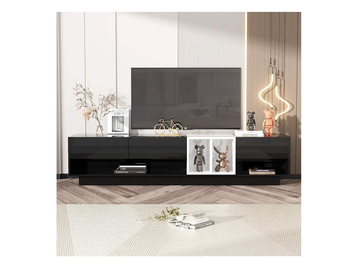 TV-kasten met 3 lades en 3 opbergnissen - 190 x 40 x 34 cm - Spaanplaat - Zwart