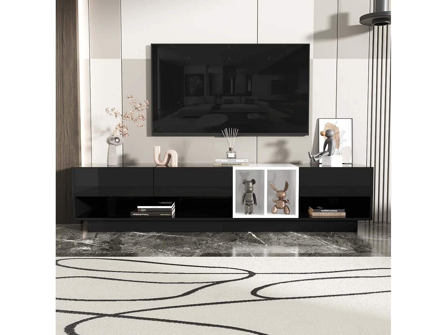 TV-kasten met 3 lades en 3 opbergnissen - 190 x 40 x 34 cm - Spaanplaat - Zwart