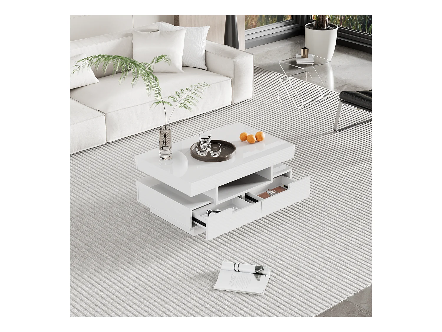 Salontafel met 4 lades - 80 x 50 x 36 cm - LED's - Spaanplaat - Wit