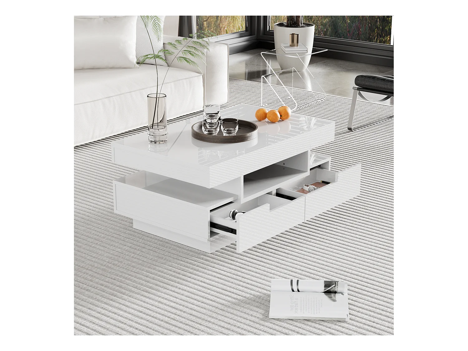 Salontafel met 4 lades - 80 x 50 x 36 cm - LED's - Spaanplaat - Wit