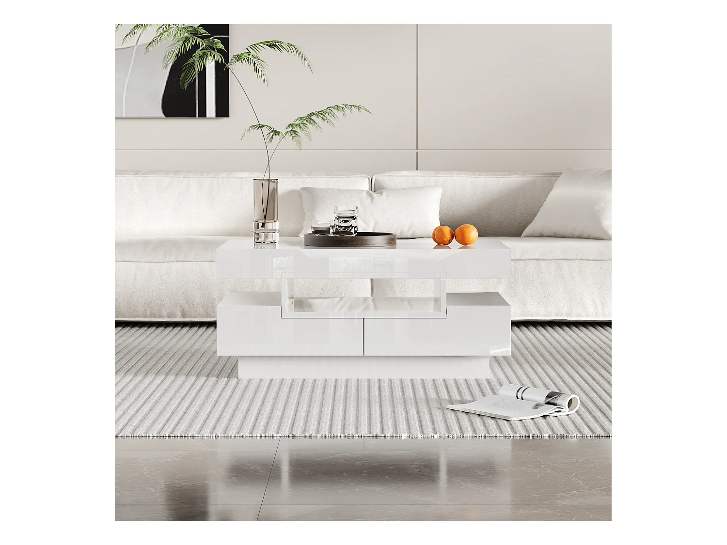 Salontafel met 4 lades - 80 x 50 x 36 cm - LED's - Spaanplaat - Wit