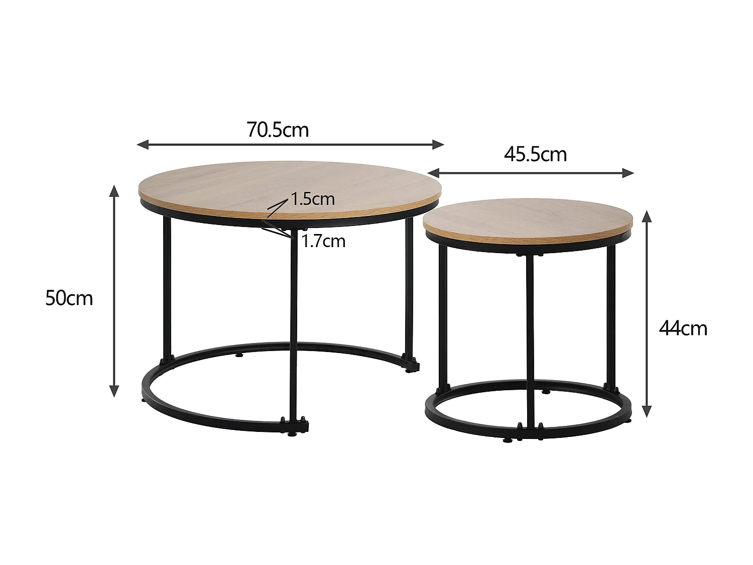 Juego de 2 mesas de centro nido y mesa auxiliar - madera MDF y patas de metal - color roble