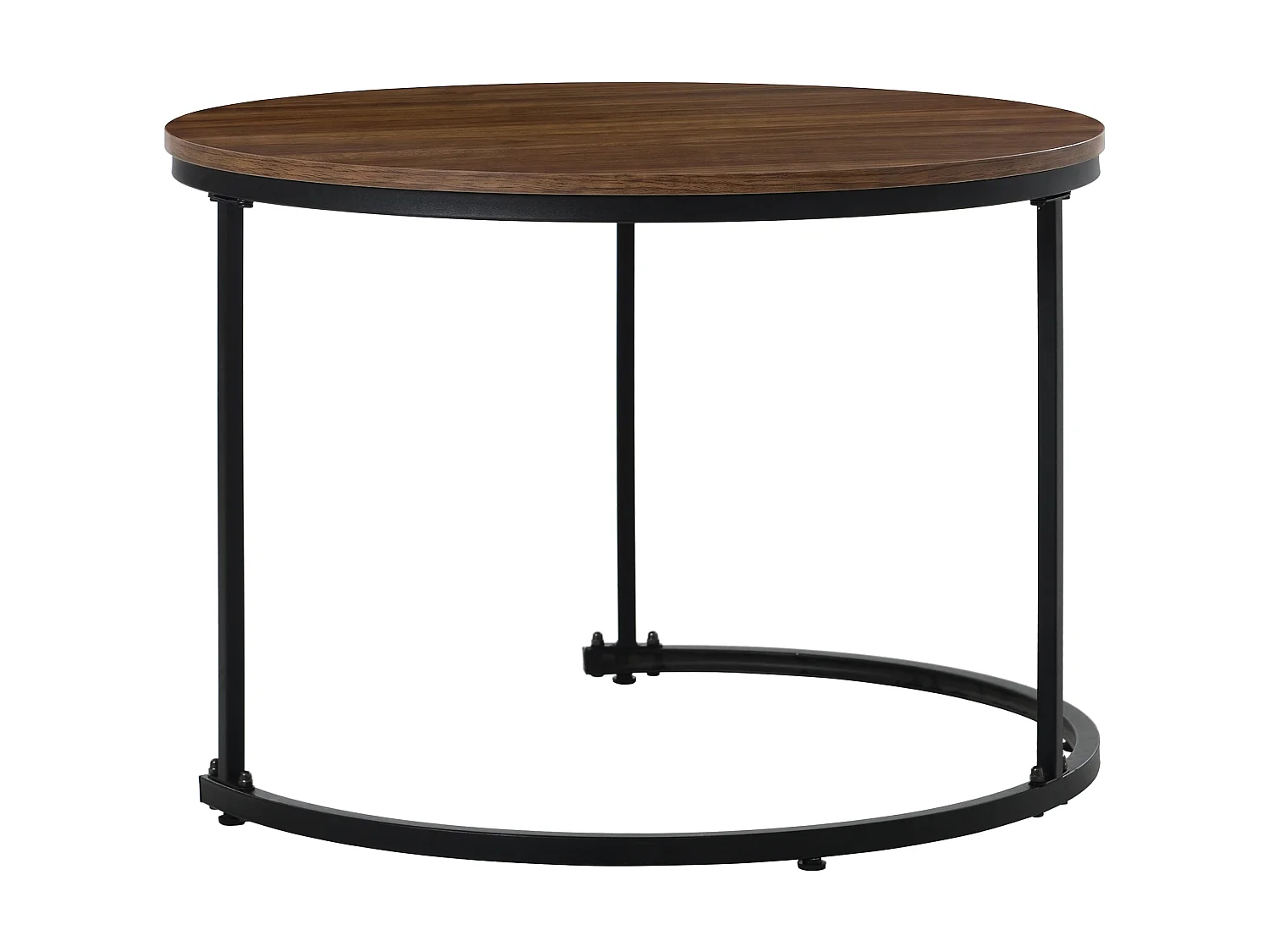 Conjunto de 2 mesas de centro encaixáveis, mesa de apoio – madeira MDF e pés de metal – Nogueira + preto