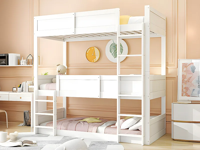 Beliche 3x90x200 cm em madeira maciça - com 2 bases de ripado - Branco