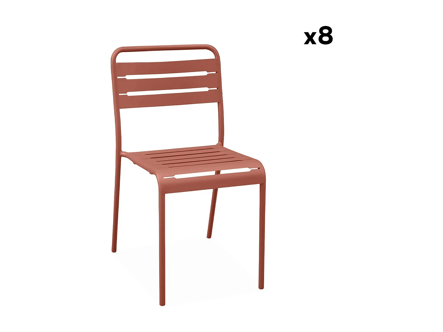 Tavolo da giardino in metallo, 8 sedie, terracotta