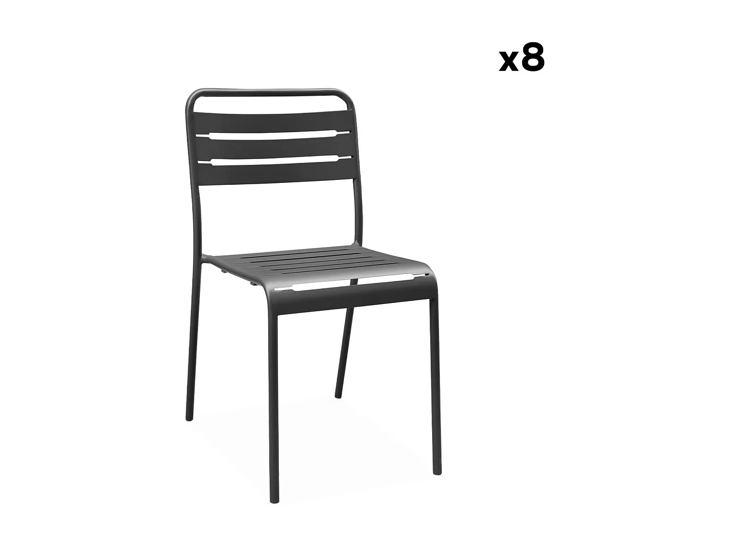 Table de jardin métal + 8 assises anthracite traitement antirouille. lattes et bords arrondis