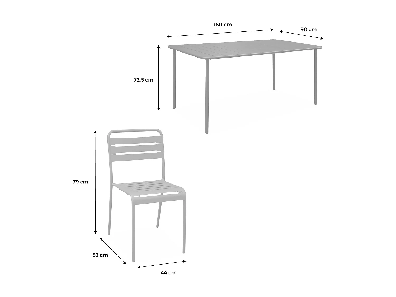 Table de jardin métal + 8 assises anthracite traitement antirouille. lattes et bords arrondis