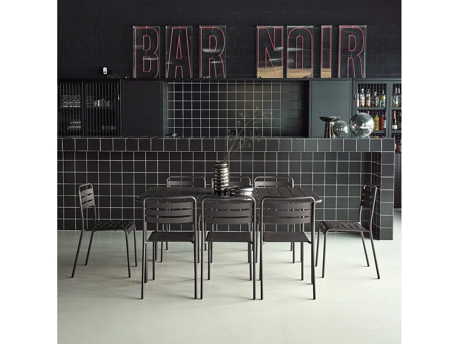 Set mesa de jardín de metal con 8 sillas antracita